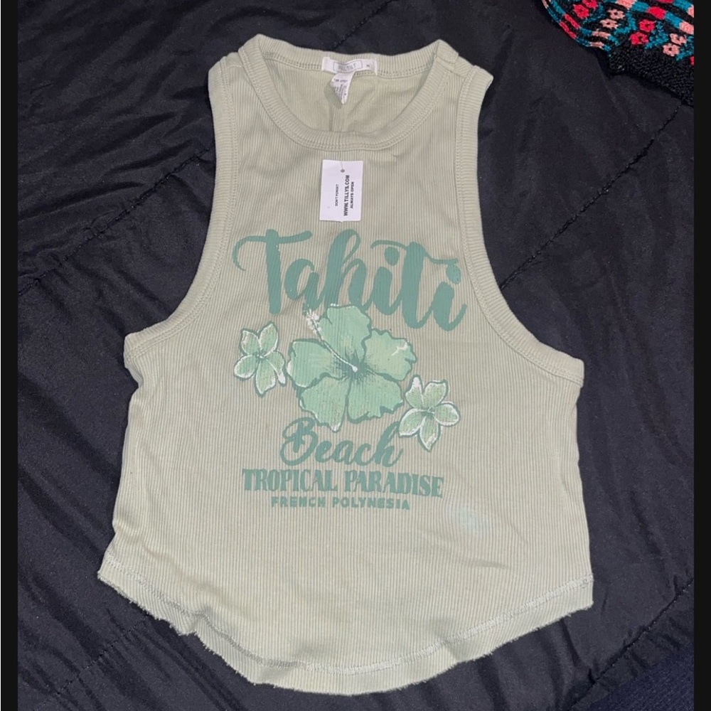 Tilly's Tahiti Paradise Tank Top - Light Green